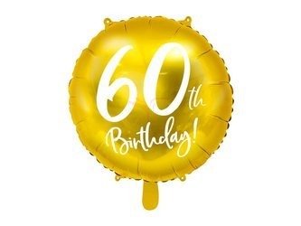 Balon foliowy - Okrągły - 60th Birthday! - Złoty - 45cm