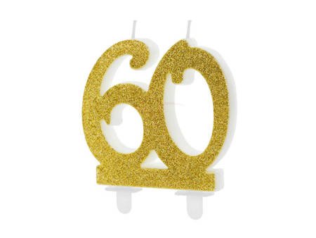 Świeczka urodzinowa - Liczba 60 - Brokatowa - Złota - 7.5 cm